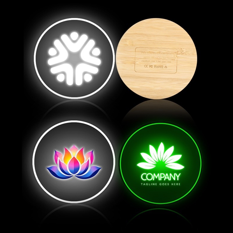Bežični punjač s osvijetljenim logotipom – 15W brzo punjenje, QC3.0, 2A izlaz, kompatibilan s Apple, Huawei i Xiaomi