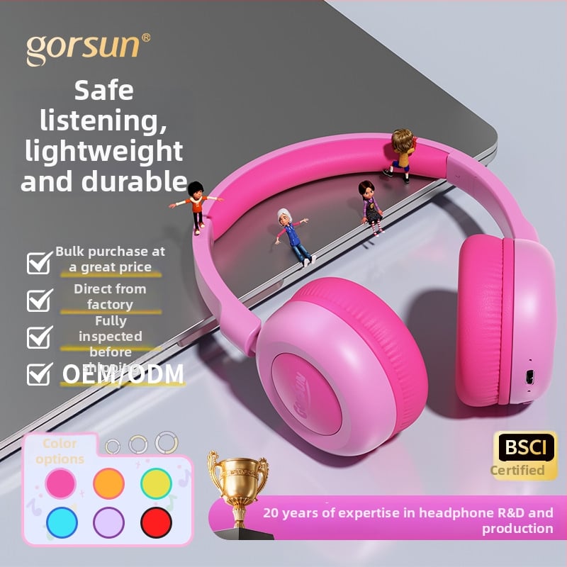 Detské Bluetooth slúchadlá - kreslený štýl, na hlavu, stereo, Bluetooth 5.4, výdrž batérie >8 h, dosah 15 m