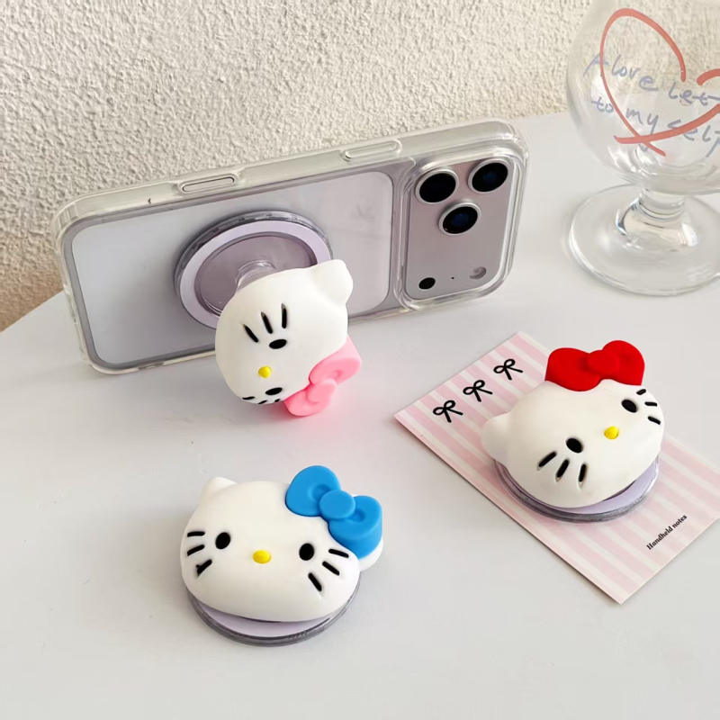 Snap-on σιλικόνης βάσεις κινητού με Kitty Cat, 3D σχεδίαση, ισχυρή πρόσφυση, επεκτειόμενο αερόσωμα, καθολικό μοντέλο για επιτραπέζια χρήση