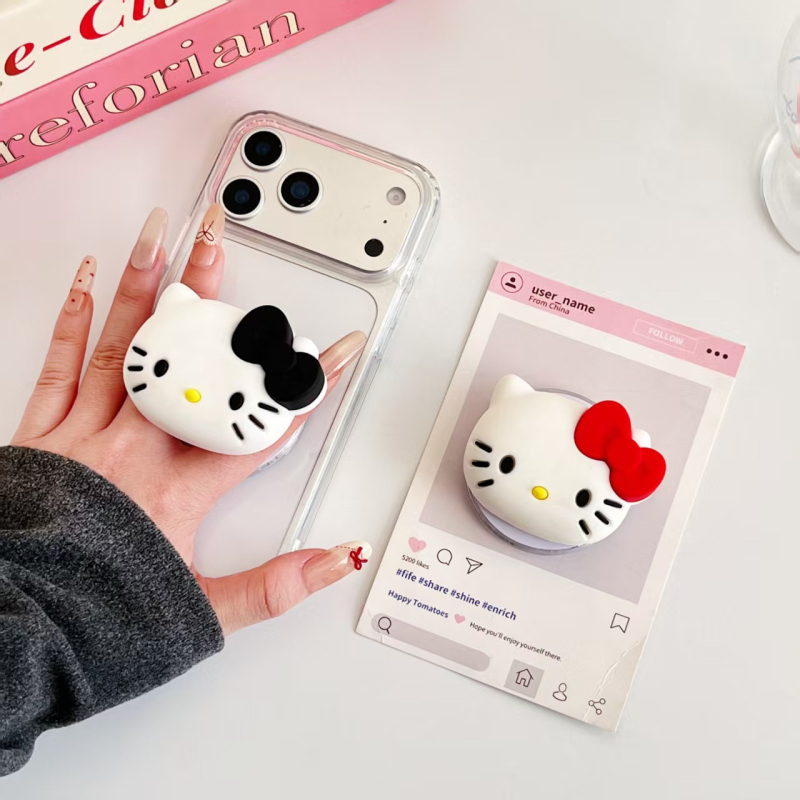 Snap-on σιλικόνης βάσεις κινητού με Kitty Cat, 3D σχεδίαση, ισχυρή πρόσφυση, επεκτειόμενο αερόσωμα, καθολικό μοντέλο για επιτραπέζια χρήση