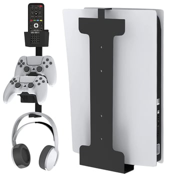 PS5 zidni držač konzole s držačem za slušalice, od željeza, uključuje glavni okvir, držač za slušalice i upute za montažu