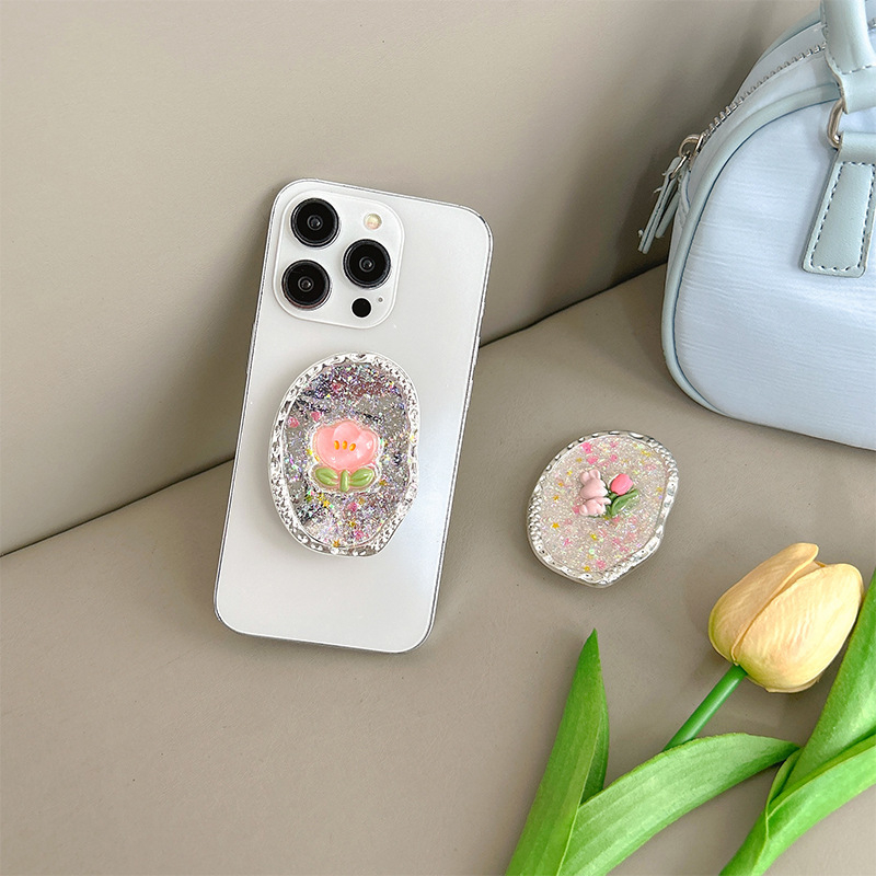Ljepljivi izvučni stolni držač za telefon, plastičan, cvjetni glitter, lagani luksuzni dizajn za žene