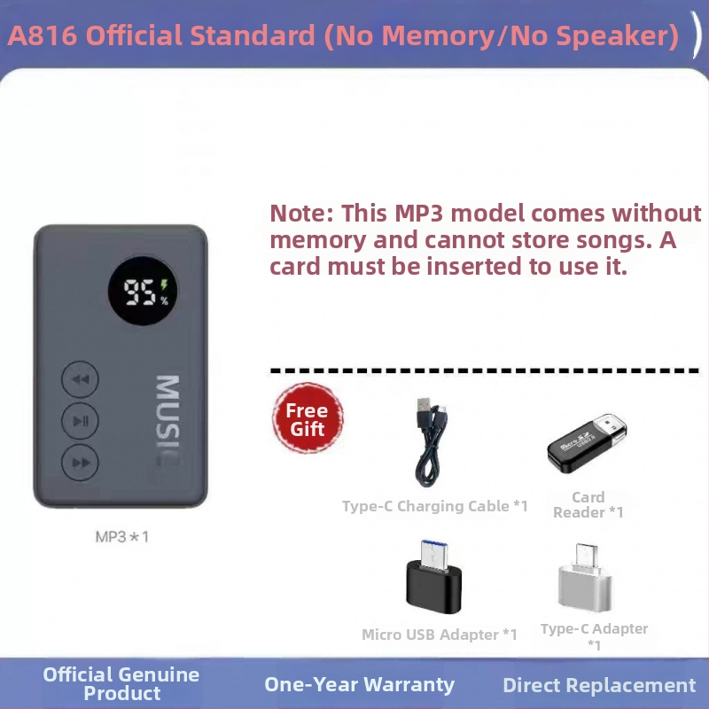 Portatīvais Bluetooth MP3 atskaņotājs ar kartes slotu, Modelis 816, Produkta numurs GC2ddeJk, 1 gada garantija