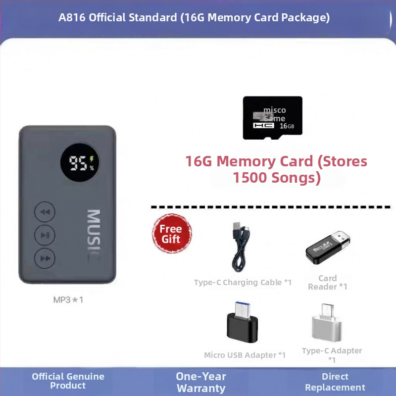 Portatīvais Bluetooth MP3 atskaņotājs ar kartes slotu, Modelis 816, Produkta numurs GC2ddeJk, 1 gada garantija