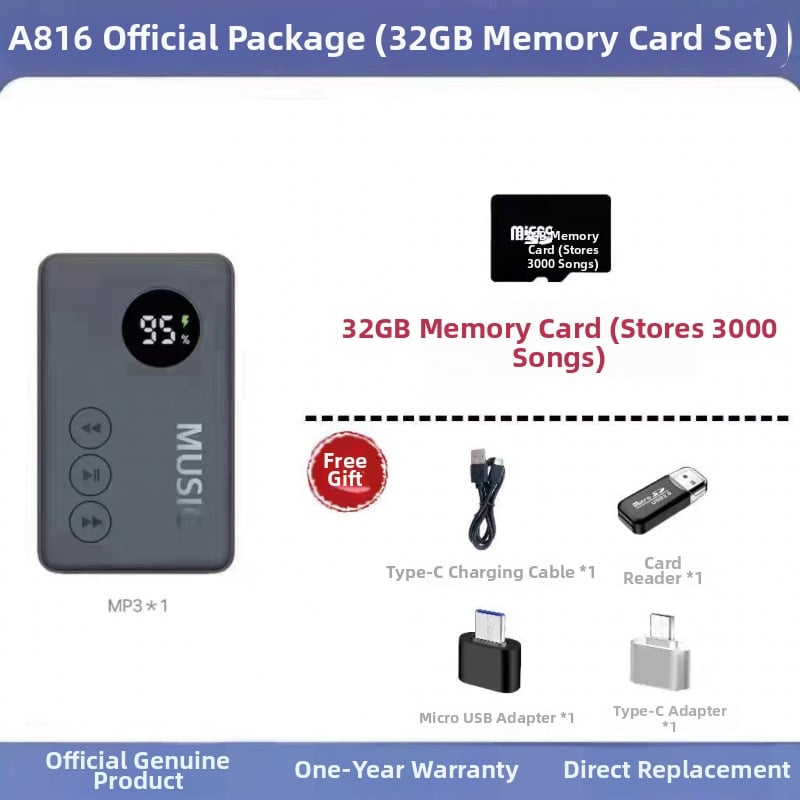 Portatīvais Bluetooth MP3 atskaņotājs ar kartes slotu, Modelis 816, Produkta numurs GC2ddeJk, 1 gada garantija