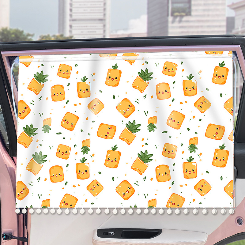 Детски автомобилен сенник за прозореца с поверителна завеса, монтаж с присоска, карикатурен мотив, пасторален стил