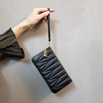 Sea Time Corduroy дълъг дамски портфейл с карта, диамантена шарка, PU подплата, цип