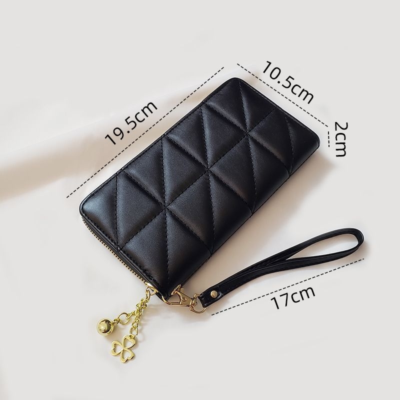 Sea Time Corduroy дълъг дамски портфейл с карта, диамантена шарка, PU подплата, цип