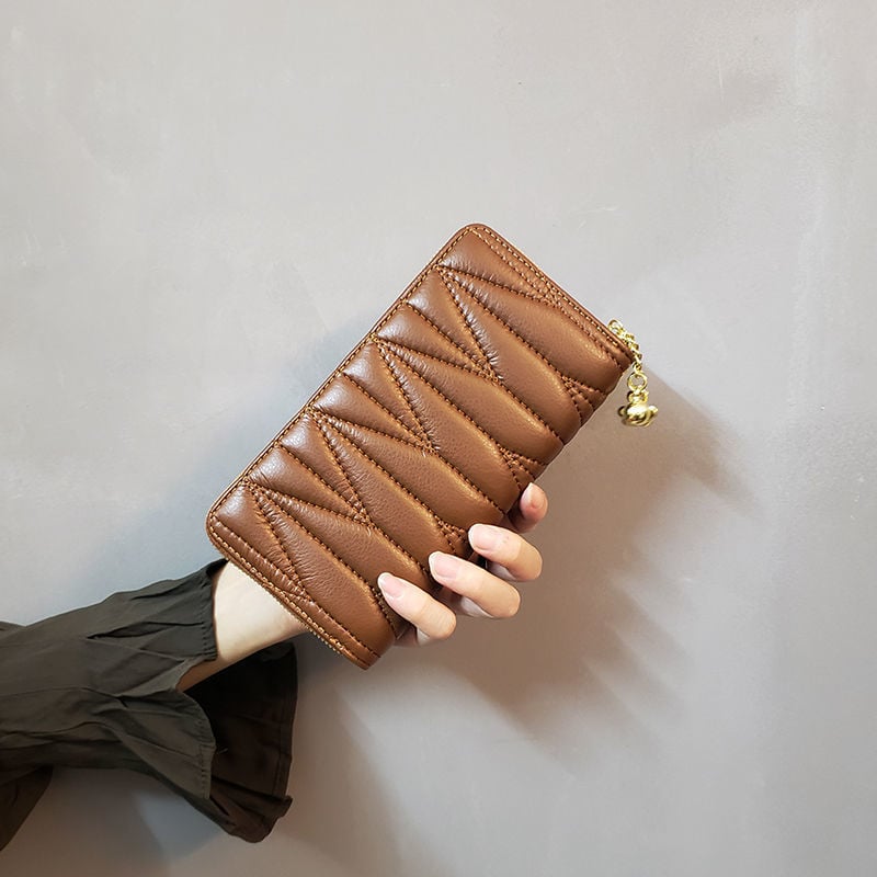 Sea Time Corduroy дълъг дамски портфейл с карта, диамантена шарка, PU подплата, цип