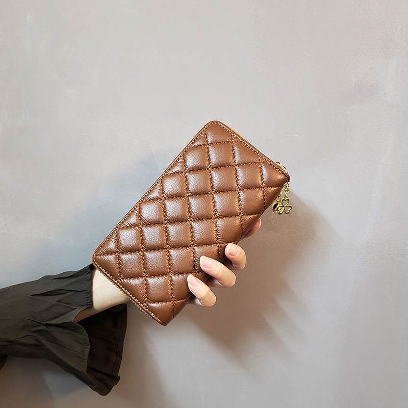 Sea Time Corduroy дълъг дамски портфейл с карта, диамантена шарка, PU подплата, цип