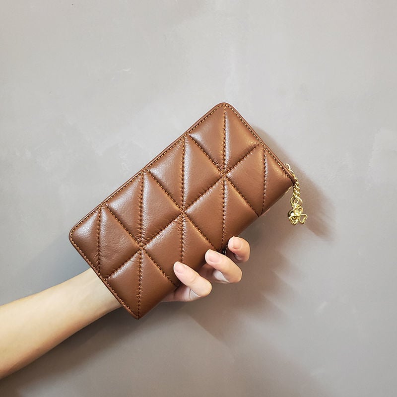 Sea Time Corduroy дълъг дамски портфейл с карта, диамантена шарка, PU подплата, цип