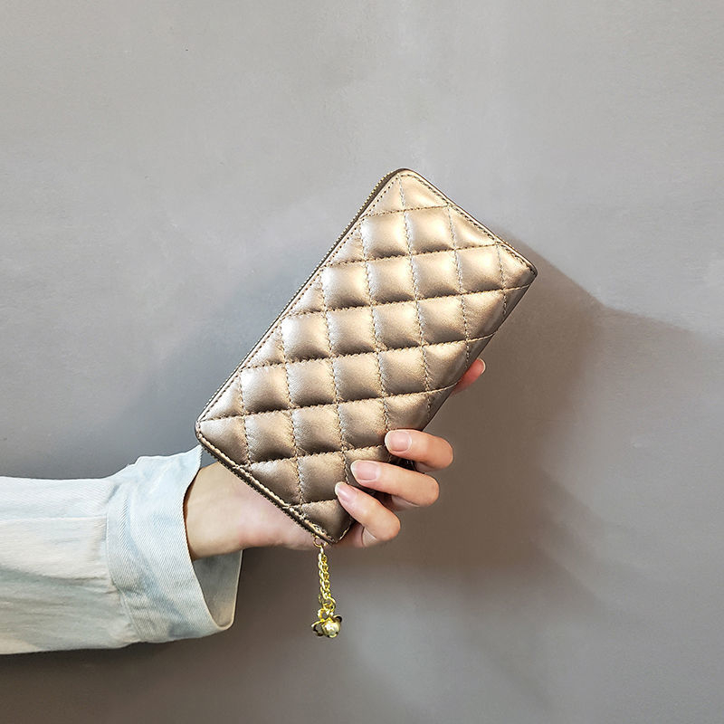 Sea Time Corduroy дълъг дамски портфейл с карта, диамантена шарка, PU подплата, цип