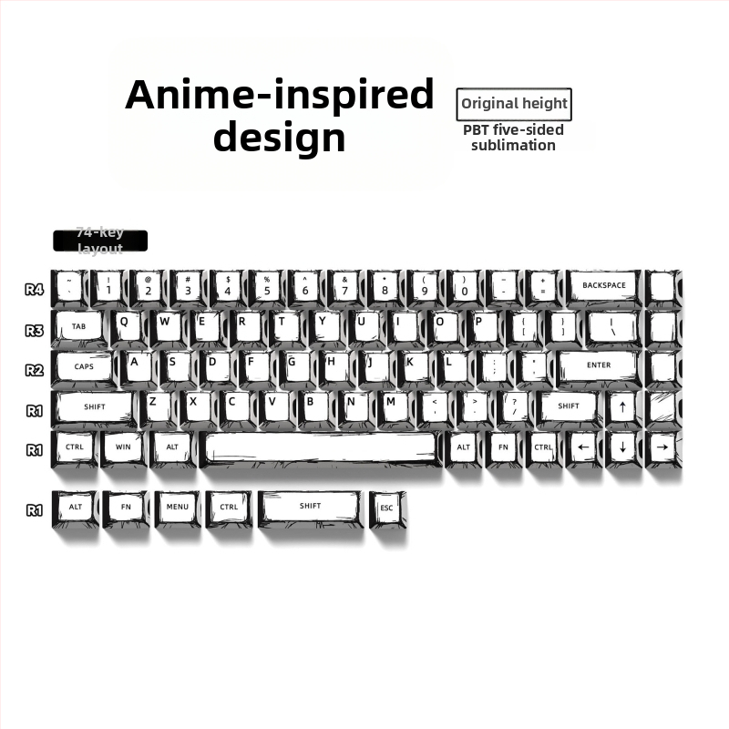 Pielāgoti keycap mehāniskajai tastatūrai — universāli, oriģinālais augstums, piecu pušu sublimācija, Pbts materiāls, 420 g
