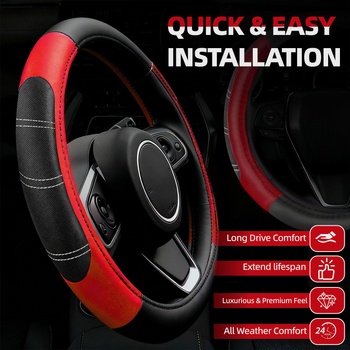 Σετ καλύμματος τιμονιού, δερμάτινο, ριγέ μοτίβο, χειροποίητη ραφή, καθολική εγκατάσταση