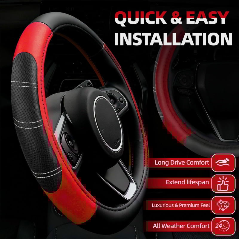 Σετ καλύμματος τιμονιού, δερμάτινο, ριγέ μοτίβο, χειροποίητη ραφή, καθολική εγκατάσταση