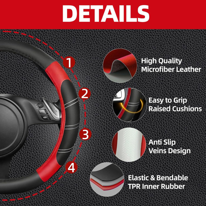 Σετ καλύμματος τιμονιού, δερμάτινο, ριγέ μοτίβο, χειροποίητη ραφή, καθολική εγκατάσταση