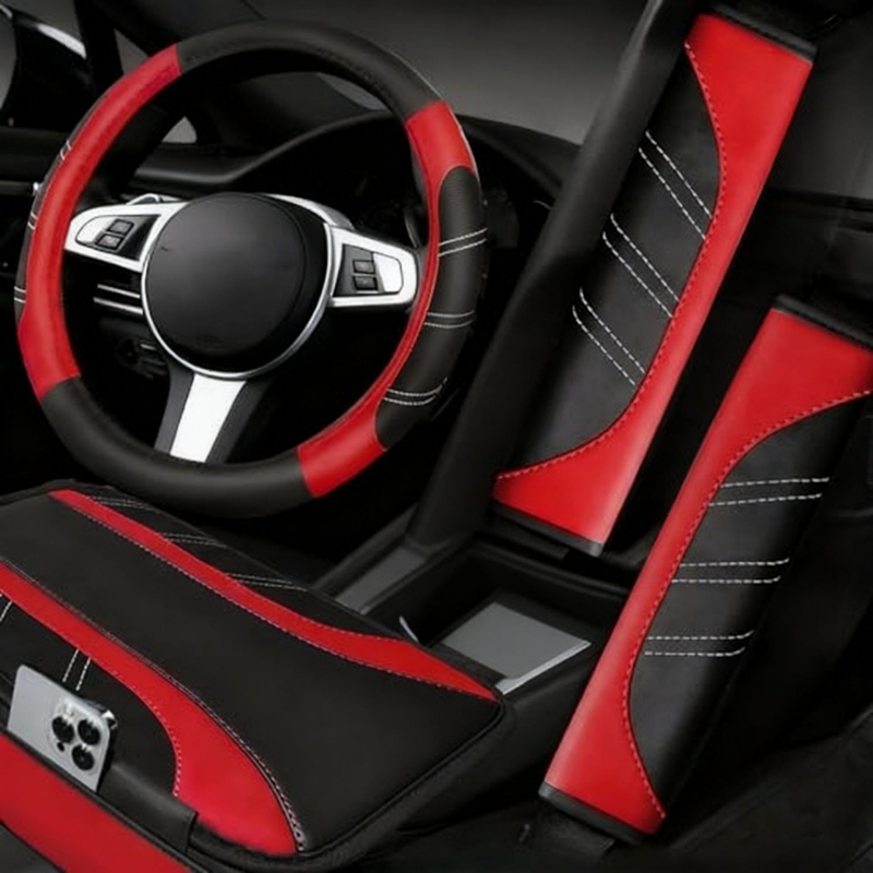 Σετ καλύμματος τιμονιού, δερμάτινο, ριγέ μοτίβο, χειροποίητη ραφή, καθολική εγκατάσταση