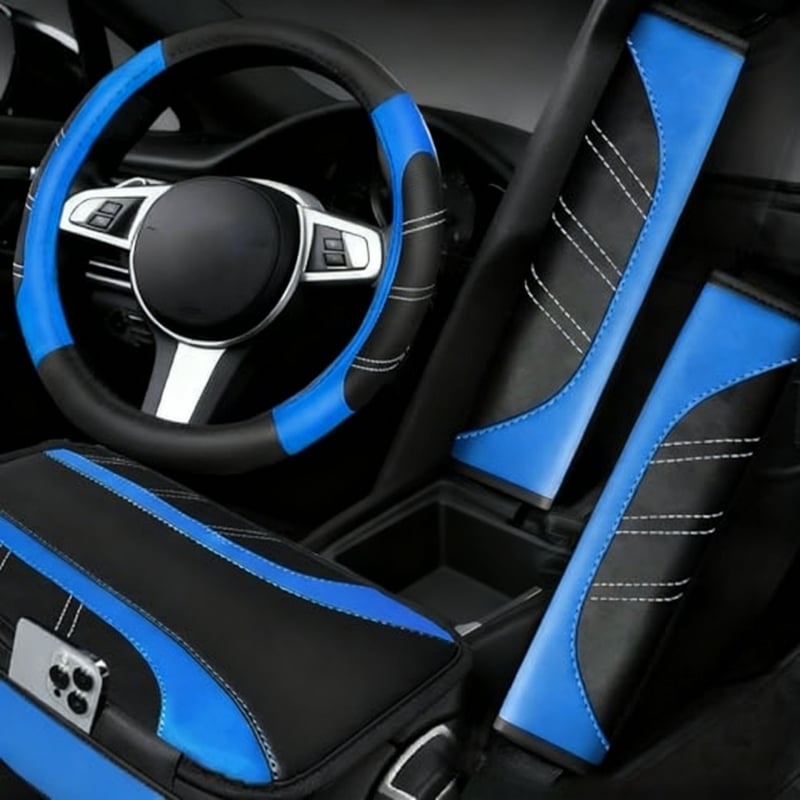 Σετ καλύμματος τιμονιού, δερμάτινο, ριγέ μοτίβο, χειροποίητη ραφή, καθολική εγκατάσταση