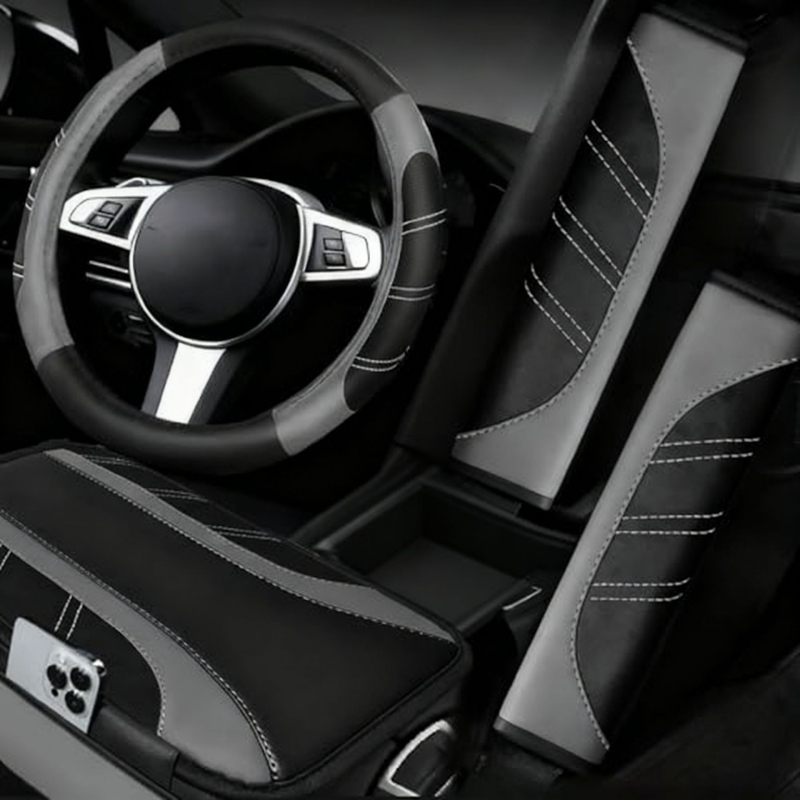 Σετ καλύμματος τιμονιού, δερμάτινο, ριγέ μοτίβο, χειροποίητη ραφή, καθολική εγκατάσταση