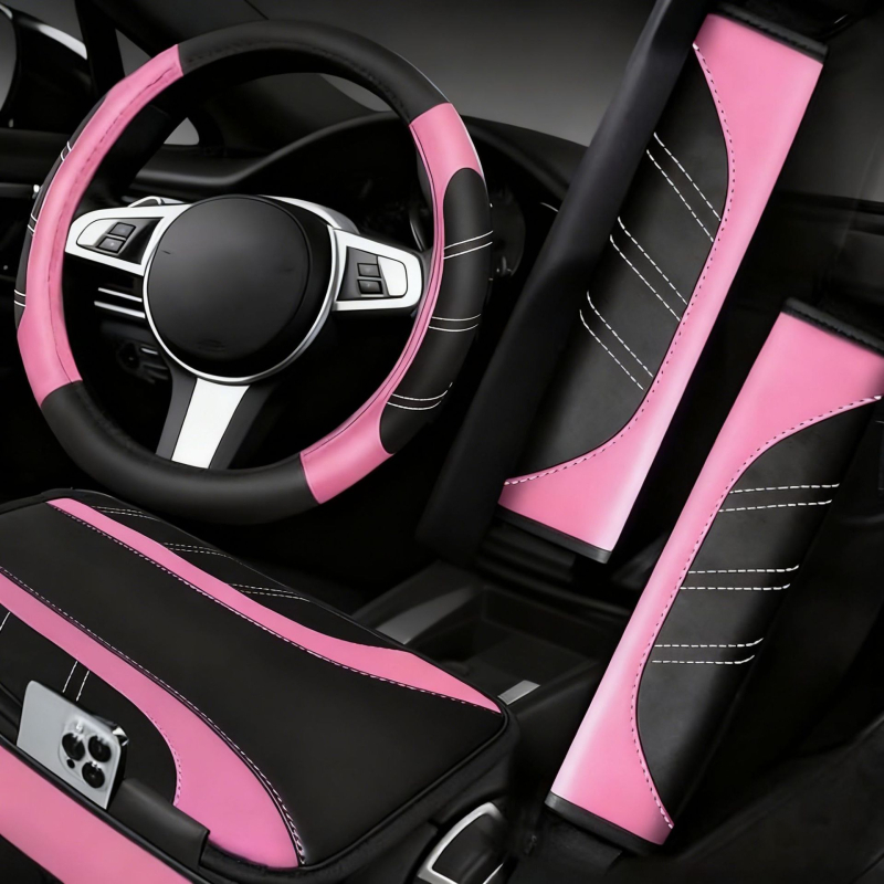 Σετ καλύμματος τιμονιού, δερμάτινο, ριγέ μοτίβο, χειροποίητη ραφή, καθολική εγκατάσταση