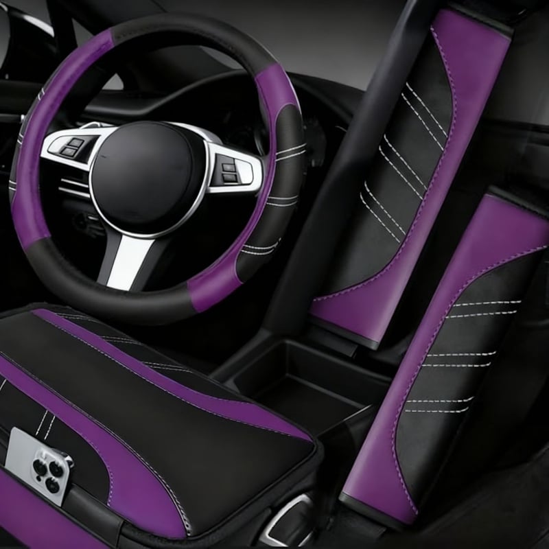 Σετ καλύμματος τιμονιού, δερμάτινο, ριγέ μοτίβο, χειροποίητη ραφή, καθολική εγκατάσταση