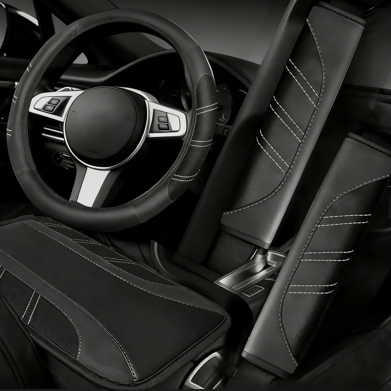 Σετ καλύμματος τιμονιού, δερμάτινο, ριγέ μοτίβο, χειροποίητη ραφή, καθολική εγκατάσταση