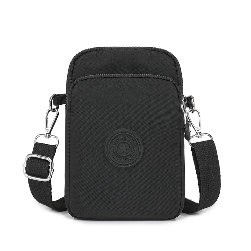 Ženska nylon torbica za telefon, crossbody stil, vertikalni kvadratni oblik, zatvarač, unutarnji džep s zatvaračem