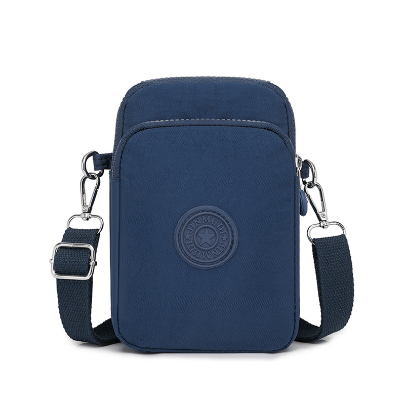 Ženska nylon torbica za telefon, crossbody stil, vertikalni kvadratni oblik, zatvarač, unutarnji džep s zatvaračem