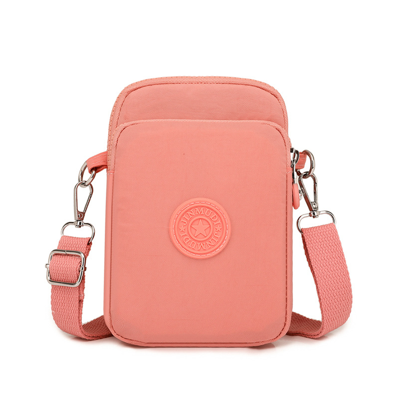 Ženska nylon torbica za telefon, crossbody stil, vertikalni kvadratni oblik, zatvarač, unutarnji džep s zatvaračem