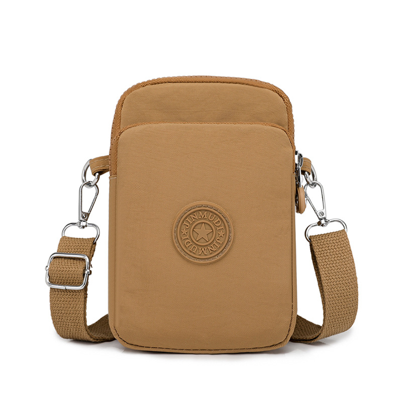 Ženska nylon torbica za telefon, crossbody stil, vertikalni kvadratni oblik, zatvarač, unutarnji džep s zatvaračem
