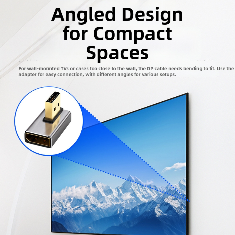 DP kolenný adaptér 90° DP–DP, 8K60Hz, meďové jadro