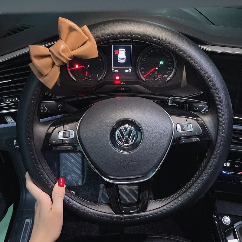 Δερμάτινο κάλυμμα τιμονιού με σχέδιο φιόγρου, στυλ Θεάς, κορεατικής μόδας, καθολική εφαρμογή, για όλες τις εποχές