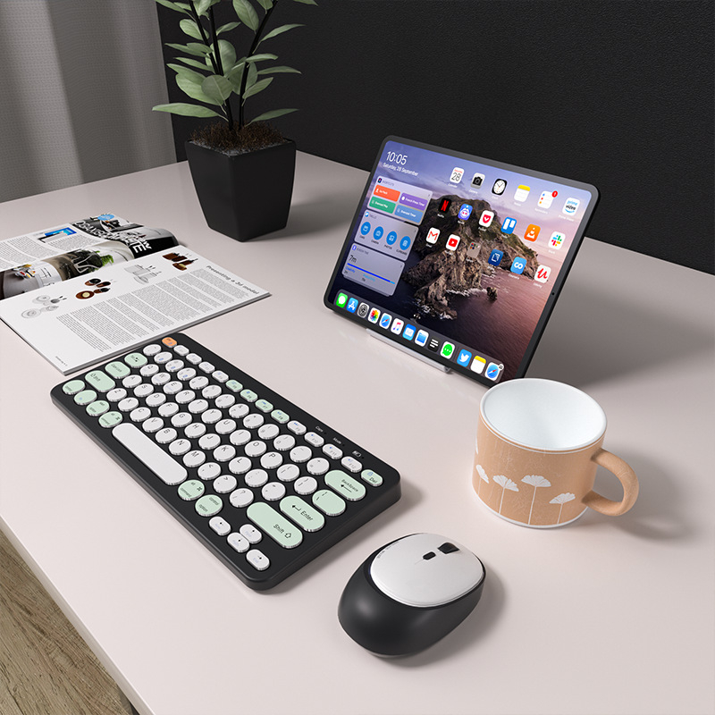 Set de tastatură și mouse wireless cu trei moduri, interfețe USB pentru tastatură și mouse, 1600 DPI, ergonomic, impermeabil