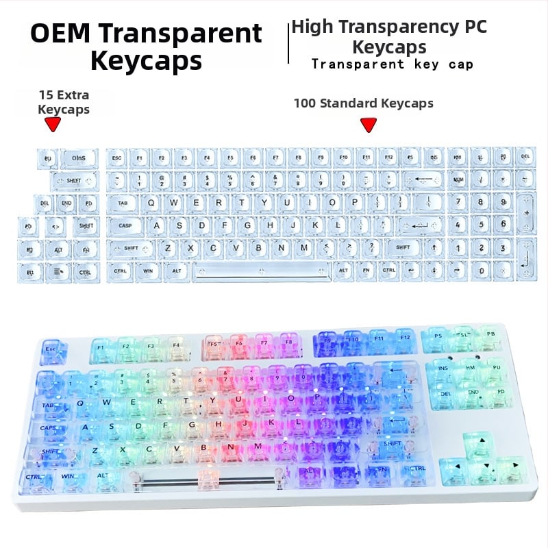 Kape tipkovnice, ledeno prozirne, OEM profil, PC materijal, kompatibilno s mehaničkim tipkovnicama 61/68/87/98/99/104