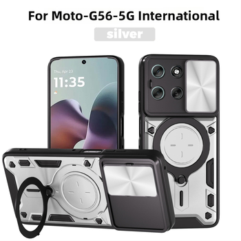 Aizsargājošais gadījums Moto G56 5G ar mehānisku turētāju, PC+TPU, pretslīdēšana, magnētiska piestiprināšana