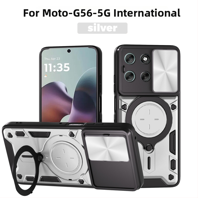 Aizsargājošais gadījums Moto G56 5G ar mehānisku turētāju, PC+TPU, pretslīdēšana, magnētiska piestiprināšana