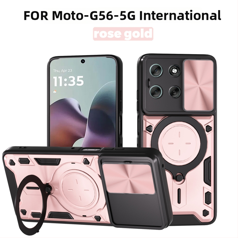 Aizsargājošais gadījums Moto G56 5G ar mehānisku turētāju, PC+TPU, pretslīdēšana, magnētiska piestiprināšana