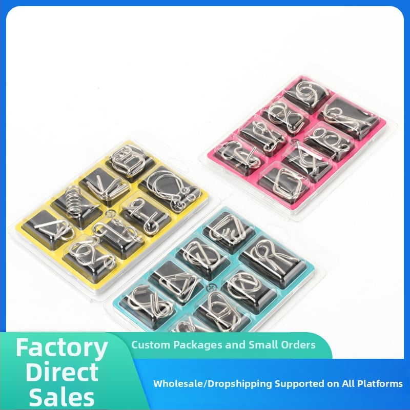 Пъзел с девет звена от метал – образователна игра за отключване, опаковка в кутия, персонализиране на лого