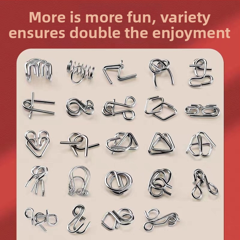 Devynių grandinių metalinis galvosūkis – švietimo žaislas atblokavimui, dėžutėje pakuotas, logotipo personalizavimas