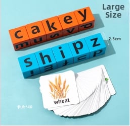 Medinės žodžių kortelės Montessori ankstyvajai ugdymui – statybiniai blokai vaikams 4–6 metų, žodžių rašymas, OEM logotipas