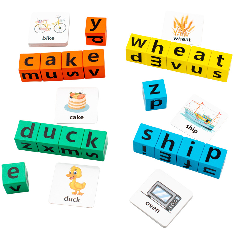 Medinės žodžių kortelės Montessori ankstyvajai ugdymui – statybiniai blokai vaikams 4–6 metų, žodžių rašymas, OEM logotipas