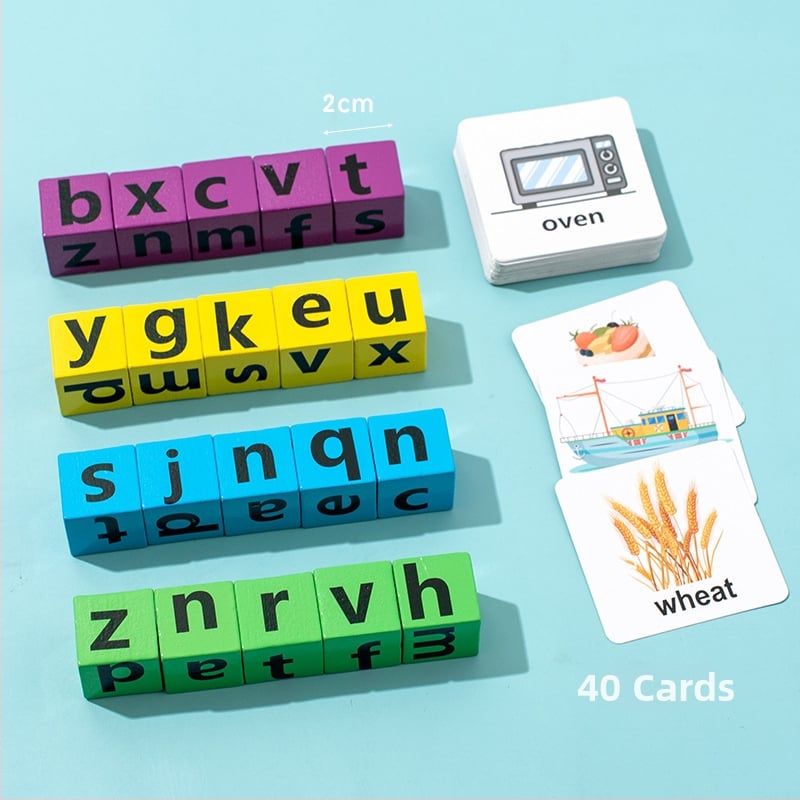 Medinės žodžių kortelės Montessori ankstyvajai ugdymui – statybiniai blokai vaikams 4–6 metų, žodžių rašymas, OEM logotipas