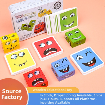 Mediniai veidų keitimo kubeliai vaikams – ugdymo statybiniai blokeliai, amžius 4–6 m., 0–38 vnt., vandens pagrindo saugi dažai