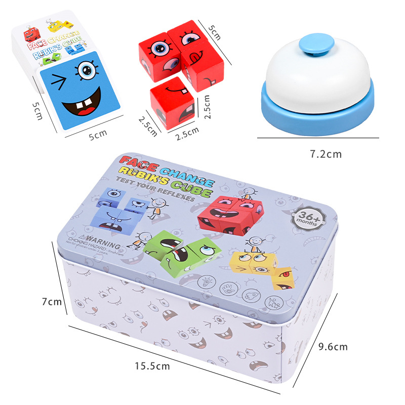 Mediniai veidų keitimo kubeliai vaikams – ugdymo statybiniai blokeliai, amžius 4–6 m., 0–38 vnt., vandens pagrindo saugi dažai