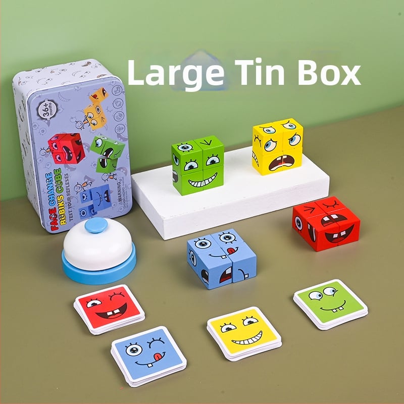 Mediniai veidų keitimo kubeliai vaikams – ugdymo statybiniai blokeliai, amžius 4–6 m., 0–38 vnt., vandens pagrindo saugi dažai