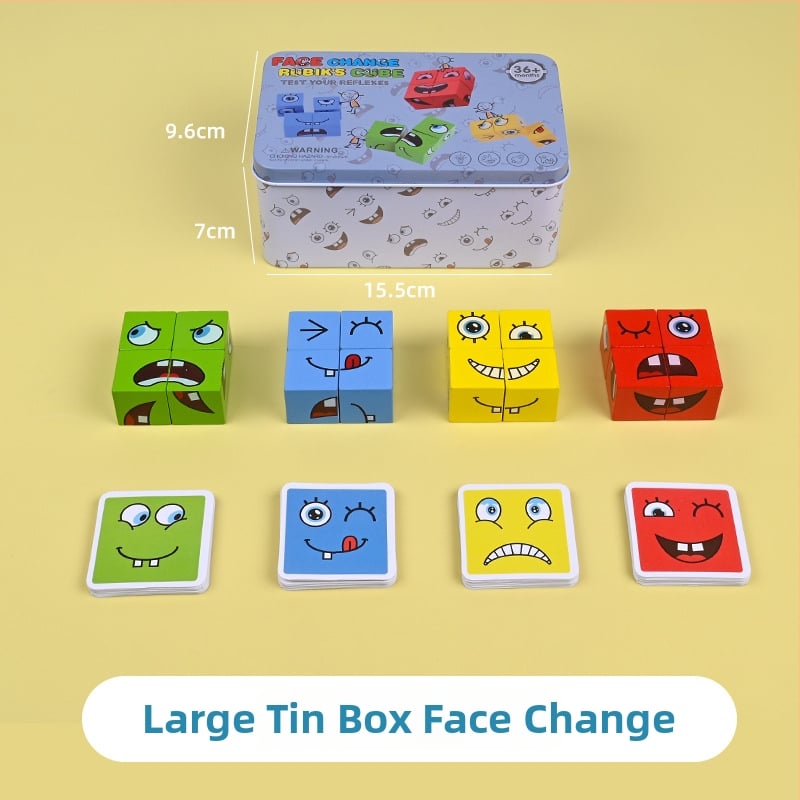 Mediniai veidų keitimo kubeliai vaikams – ugdymo statybiniai blokeliai, amžius 4–6 m., 0–38 vnt., vandens pagrindo saugi dažai