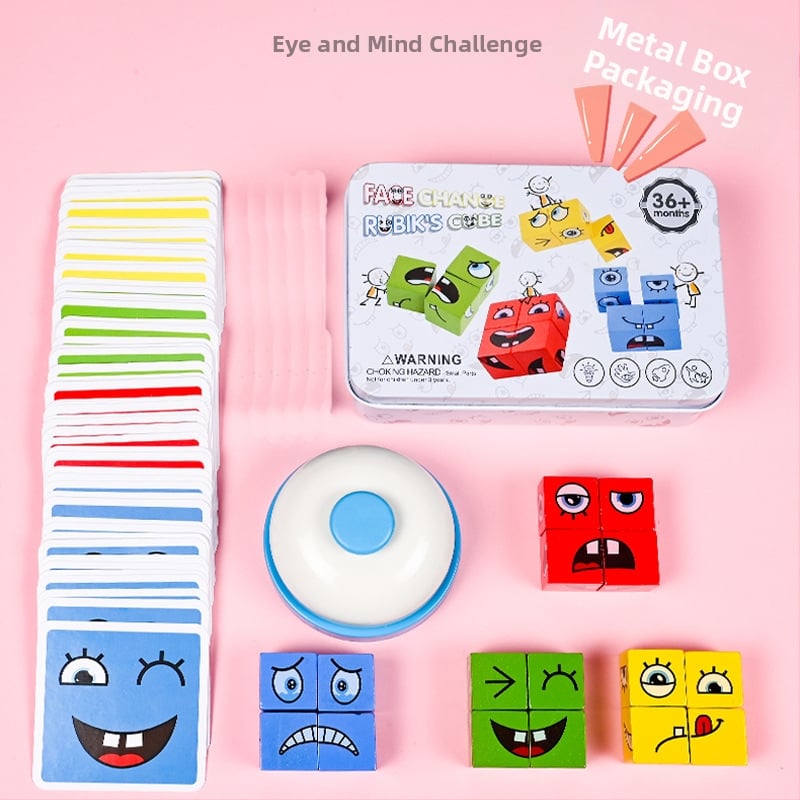 Mediniai veidų keitimo kubeliai vaikams – ugdymo statybiniai blokeliai, amžius 4–6 m., 0–38 vnt., vandens pagrindo saugi dažai