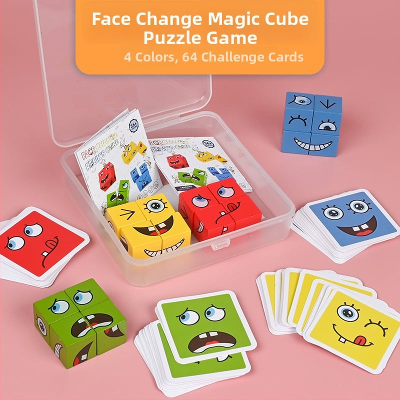 Mediniai veidų keitimo kubeliai vaikams – ugdymo statybiniai blokeliai, amžius 4–6 m., 0–38 vnt., vandens pagrindo saugi dažai