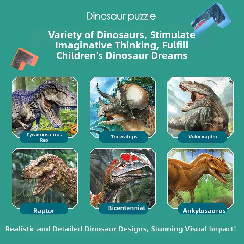 Dinozauras 3D plastmasos dėlionė blokeliai – DIY, vaikams 7–14 metų