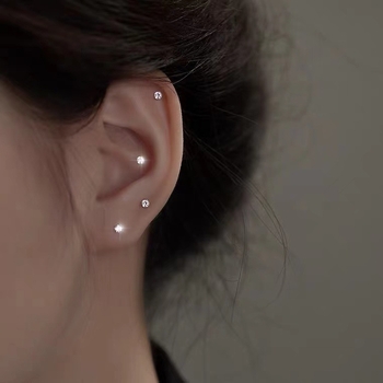 S999 Sterling Silver Earbone studovi za žene, minimalistički i kompaktni, sitni šareni dijamanti za piercing uha, svestrane i luksuzne naušnice u Instagram stilu
